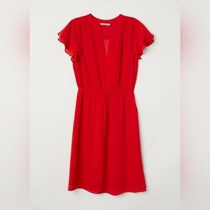 H&M Red Midi Dress with Flutter Sleeves